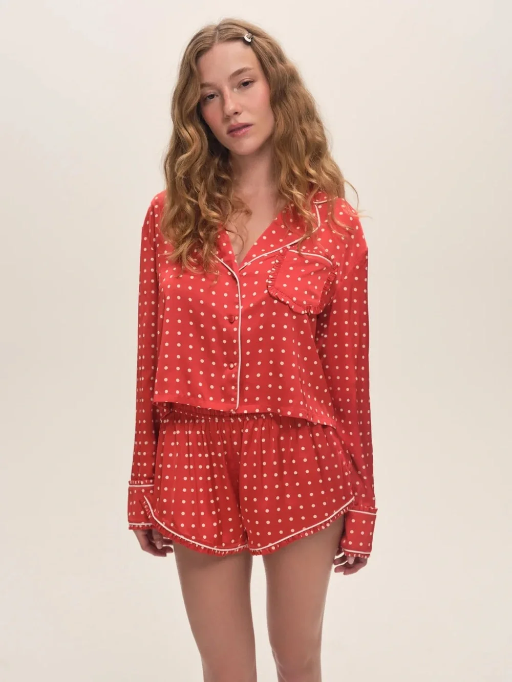 For Love & Lemons Lailah PJ Set Red Polka Dot Pajamas XS NWT
